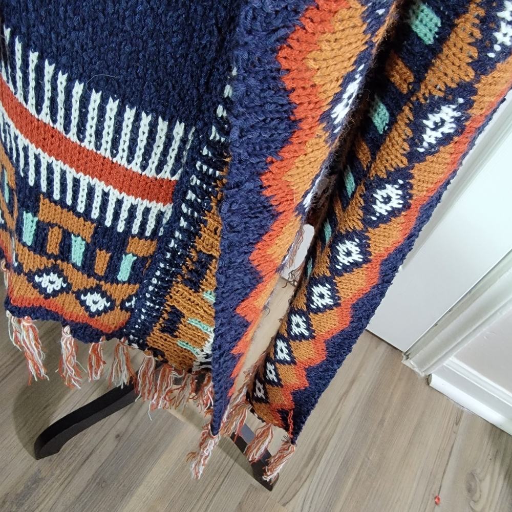 Tassel Hem Open Front Duster (Navy, Brick Red) Women's size Medium Pockets - Picture 4 of 15